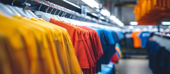 Wall Mural - Vibrant Array of Colorful Shirts Displayed in a Modern Clothing Store