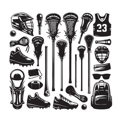 silhouette set of lacrosse equipment set. lacrosse player, sport.vector illustration.