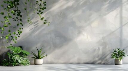 Home greenery concept with plants on a gray wall background