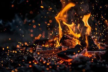 fire and spark on black background, wallpaper, hot