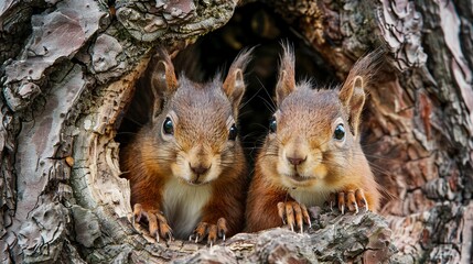 Wall Mural - squirrels in the tree, ardillas en el árbol