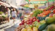 © Justlight - Defocused shot of a charming outdoor market abundant with fresh fruits and vegetables.