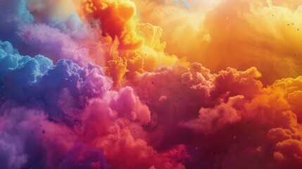 Wall Mural - bright multicolored pigments in Holi festival style with bright color clouds in the air