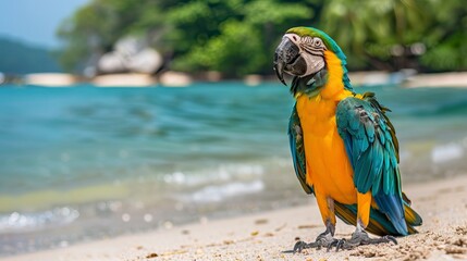 macaw on the beach, guacamayo en la playa, guacamayo