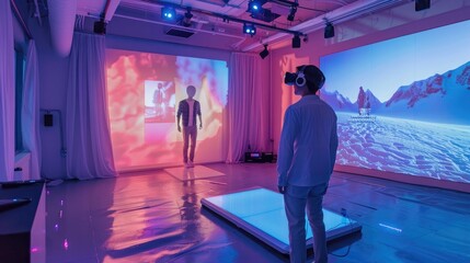 Wall Mural - Braindance Studio: A studio where individuals can experience recorded memories and sensations, with customers using braindance technology to relive or share experiences