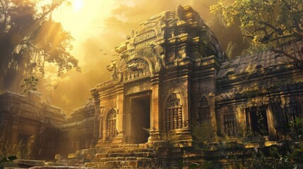 Wall Mural - Ancient ruins, bathed in the golden light of the sun, tell stories of civilizations long gone, waiting for new heroes to uncover their secrets.