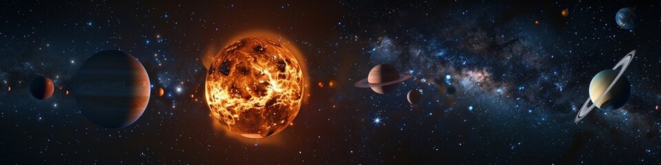 Wall Mural - an illustration of a solar system with planets and stars.
