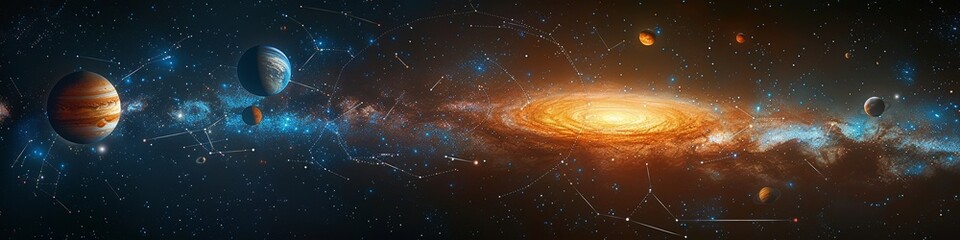 Wall Mural - an illustration of a solar system with planets and stars.