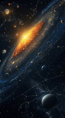 Wall Mural - an illustration of a solar system with planets and stars.