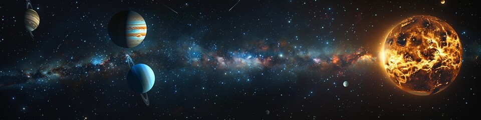 Wall Mural - an illustration of a solar system with planets and stars.
