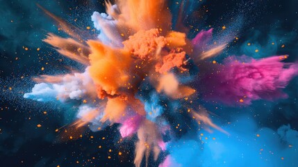 Wall Mural - Colorful explosion, with orange, pink and blue fumes, generative ai