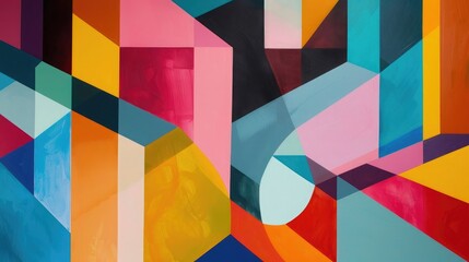 Wall Mural - Colorful overlapping geometric forms in a vibrant composition