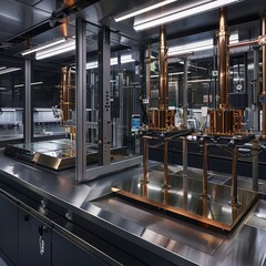 Wall Mural - Copper Nanotechnology Research Lab: Featuring a laboratory where scientists study and develop advanced nanotechnology, with metallic structures and high-tech equipment.