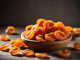 bowl with dried apricots on wooden table
