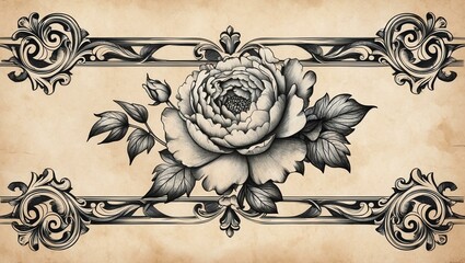 Sticker - flower vintage scroll baroque victorian frame border r background
