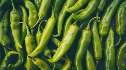 Wall Mural - Picture of a stack of lengthy green chili peppers