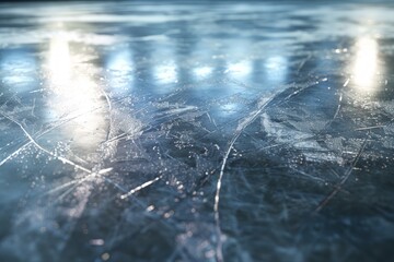 Wall Mural - Frozen lake with a blue and white background. Winter landscape nature concept.