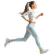 © Sim - Young woman runner running jogger jogging athletics side view full length on transparency background PNG