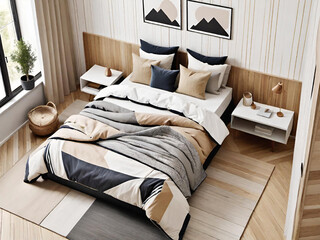 Canvas Print - modern interior design with a bed