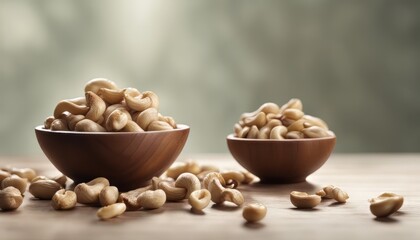 Wall Mural - view of Falling cashew nuts into wooden bowl