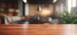 © NOPPHINAN - Polished wooden table top in sharp focus, with a soft-focused busy office environment in the background, ideal for professional product showcases