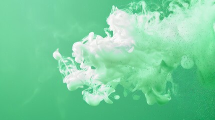 Wall Mural - A jet of soap smoke with glitter on a bright green background.