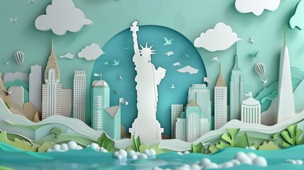 3D art paper wallpaper, Statue of Liberty, landmark of the United States, America, beautiful colors