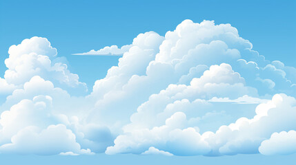 A beautiful illustration of fluffy white clouds scattered across a vibrant blue sky