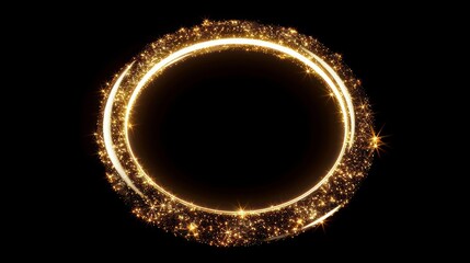 Canvas Print - 3d sparkling golden metal circle with shiny glitters isolated on black background. generative ai