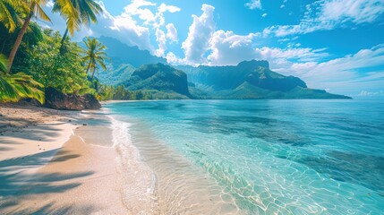 Wall Mural - Solitude by the Seascape: Luxury Vacation on a Breathtaking Tahiti Sunshine Beach