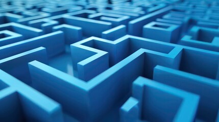 Wall Mural - Abstract blue infinite 3d maze background, business concepts, bright color banner. Generative AI