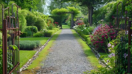 Canvas Print - Paths and fences with gravel paths framed picture