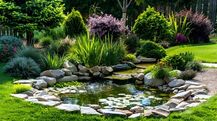 landscape with a decorative pond and aquatic picture