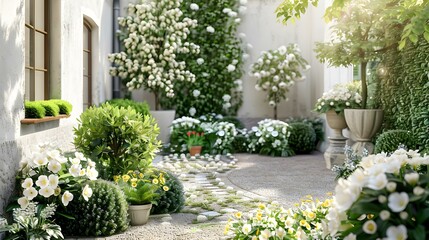 Wall Mural - Landscape with zantedeschias in the courtyard img