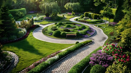 Canvas Print - Landscape design with winding paths made picture