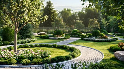 Canvas Print - Landscape design with round flower beds