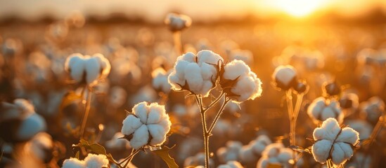 Wall Mural - A field of cotton flowers with the sun shining on them