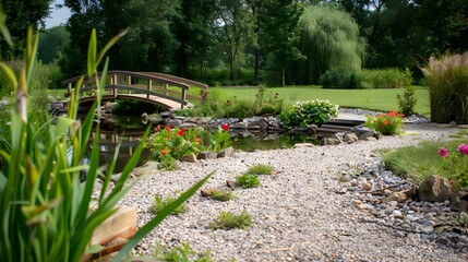 Wall Mural - A garden area near a small lake