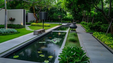 Sticker - Water feature garden with reflecting pond  img