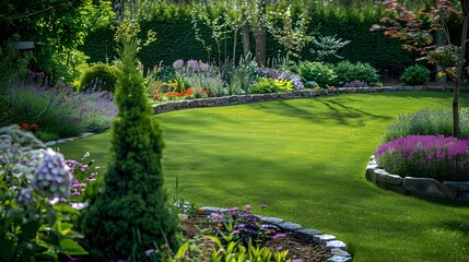 Wall Mural - A trimmed lawn with colored stones image