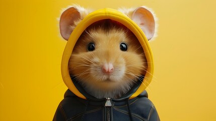 Anthropomorphic Hamster Wearing Streetwear in Studio Portrait