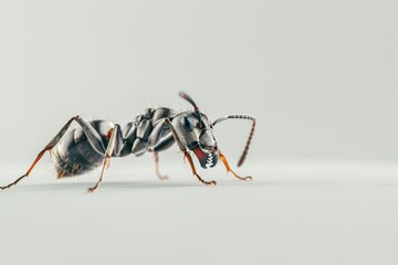 Detailed illustration of a fearsome Fire Ant, showcasing its two mandibles, two antennae, and six legs, against a stark white backdrop.