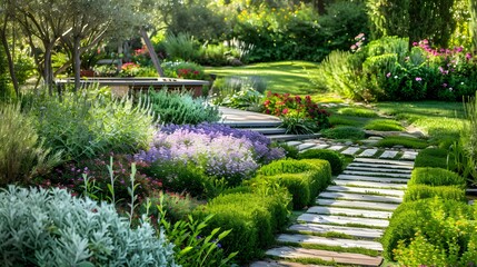 Wall Mural - Herbes de provence with rows of thyme picture