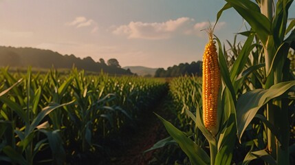landscape view of beauty corn farm with sunshine