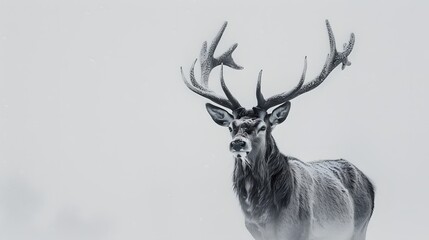 Wall Mural - Red deer stag in front of a white background, remasterized.