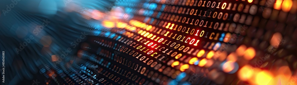 Abstract image showcasing flowing digital binary code data streams in ...