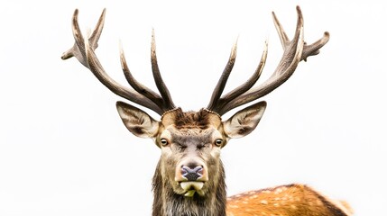 Wall Mural - Red deer stag in front of a white background, remasterized.