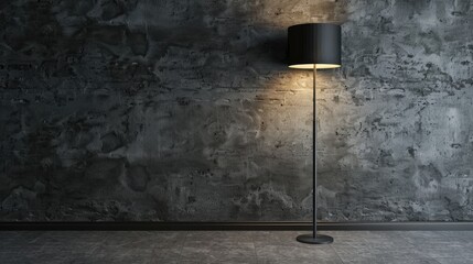 Poster - Gray floor lamp with a textured wall and space for text