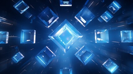 Poster -  a captivating abstract blue background with captivating diamonds and squares in an enchanting geometric pattern.