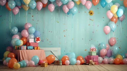 Aufkleber - child's birthday party filled with laughter and colorful decorations, creating a joyful wallpaper. 